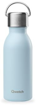 Qwetch - Bouteille Isotherme Active Pastel Bleu 350ml - Gourde avec Anse Inox Recyclé - 24h Froid et 12h Chaud - Etanche, Sans BPA & Compacte