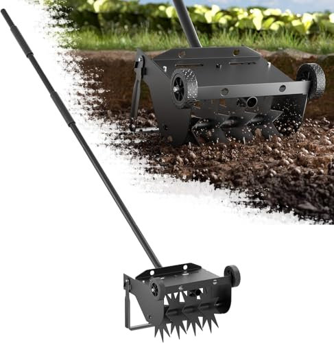 BCSRVCE Rotationsgrubber-Werkzeug, 2-in-1-Unkrautstecher und Krümeler-Bodenfräse für die Gartenarbeit, Handfräse mit 66,5 Zoll verstellbarem Schaumstoffgriff