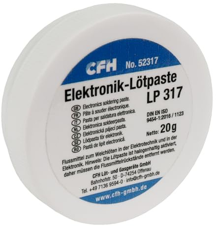 CFH Elektroniklötpaste LP 317, 20 g, für Elektrotechnik und Elektronik | Für hohe Temperaturen und lange Lötzeiten, ideal für Löt- und Verzinnungsarbeiten, halogenhaltig aktiviert