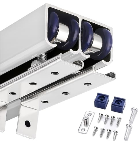 Schiebetür Schiene Schiebetürschienen-Set für Bypass-Türen, Scheunentor-Hardware-Schiene mit Schrauben + Riemenscheiben-Set, Taschentürrahmen-Kit, Hardware-System für Schiebetüren(Silver,2.5m/8.2ft)