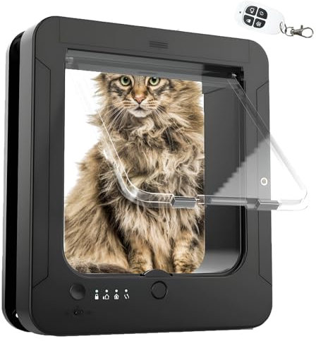 Elektronische Katzentür, mit 2 Sensorhalsbändern und 1 Fernbedienung, Öffnungsgröße: 19,5 x 19,5 cm, für Katzen, Welpen