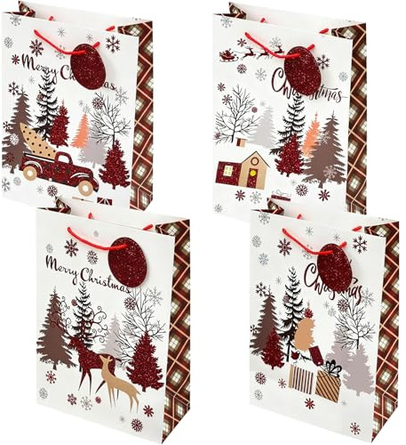yivom 4 Stück 42x31x12CM, XL Weihnachtskraft Geschenktüten Weihnachten, Große Weihnachtsgeschenktüte, Weihnachtstaschen, Weihnachtstüten Papier Perfekt für Weihnachtsgeschenke