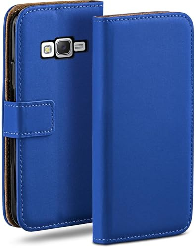 moex Custodia a libro per Samsung Galaxy J5 (2015), con scomparto per carte di credito, pieghevole a 360 gradi, in pelle PU, blu