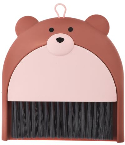 WRITWAA Mini Handbesen Und Kehrschaufel-Set Mit Niedlichem Bären-Design Kompaktes Reinigungsset Für Haushalt Tastaturen Und Haustierkäfige Leichtes Kunststoff-Besen Und Kehrschaufel Set