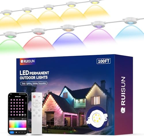 RUISUN Permanente Außenbeleuchtung RGBICW 2700K-6500K mit Smart App Steuerung für Weihnachtsdekoration Gartenpartys und Tägliche Beleuchtung IP67 Wasserdicht für Dach Garten Fassade(30M Weiße)