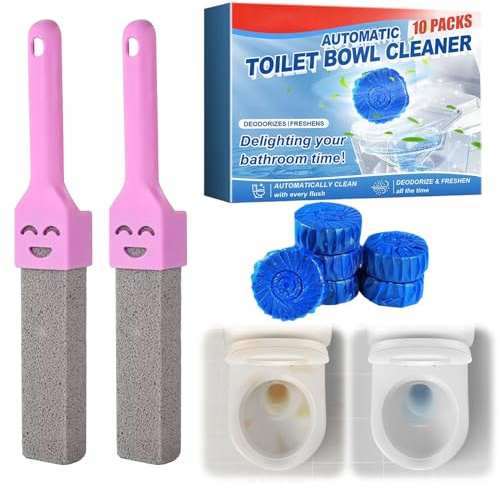 12Pcs Toilet Cleaner, Automatic Toilet Descaler For The Rim, Pumice Stone for Toilet Bowl with Cleaning Tablets, Toilet Limescale Remover for Removing Limescale Stains, 10 Lasting 150 to 200 Days