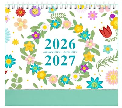 Desk Calendar 2026-2027 - Monthly Calendar Planner, 18 Month Spiral Bound Desktop Decor | Monthly Desk Calendars Planner for Home Work Study School Daily Weekday Bedroom Nursery Christmas