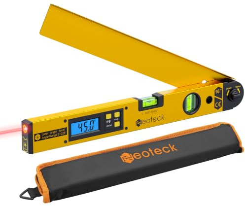 Neoteck Buscador de Ángulo Láser 0-225° Transportador de Ángulo Digital con Alineación de Línea Láser,Pantalla LCD Retroiluminada y Botón de Bloqueo para Carpintería, Construcción-Dorado