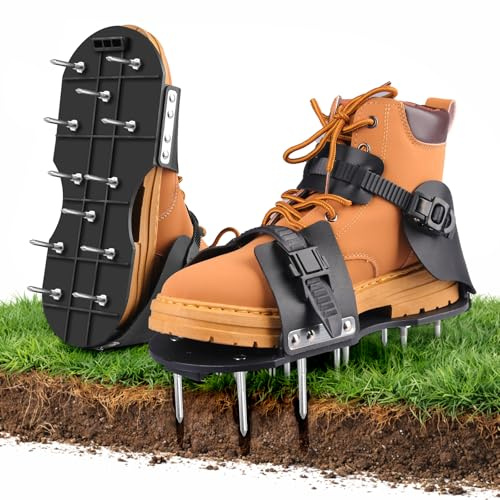 Bsteciar Nagelschuhe Vertikutierer Ausgleichsmasse für Garten, Rasen | Rasenlüfter Schuhe mit Hochwertigen Nägeln und Verstellbaren Riemen, Estrichschuhe Rasen Belüften