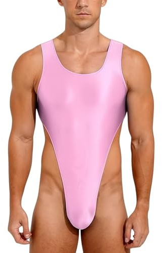 Justaucorps brillant pour hommes, sans manches col en U coupe haute body de gymnastique, combinaison de danse extensible à dos bas, solide coupe ajustée justaucorps une pièce pour l'entraînement