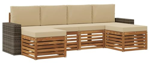 vidaXL Sofagarnituren 6 pcs Natur und Beige Massivholz Akazie, Garten Patio Lounge, modernes Sofa für draußen, haltbares Möbelset, gemütliche Terrassen-Sitze