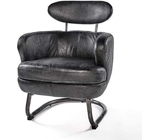 Phoenixarts Vintage Ledersessel Schwarz Echtleder Freischwinger Retro Sessel Design Schwingsessel 668