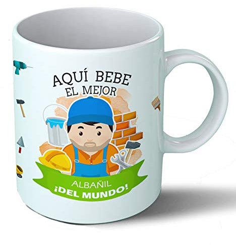 Planetacase - Taza Albañil - Regalo Original Albañiles Albañilería Construcción - Cerámica 330 mL - Taza Desayuno Apta para Microondas y Lavavajillas - Resistente a Lavados