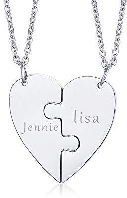 XUANPAI Personalized Customized Stainless Steel Matching Heart Shape BFF Jigsaw Puzzle Couple Friendship Family Pendant Necklaces Engraving Jewllery Anniversary Birthday Gift for Mens Womens