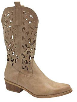 Fashion Moda Stivali Donna texano Estate Primavera G629 Traforati Tacco Basso Nero Beige Stivaletti Tronchetti con Punta (Numeric_41)