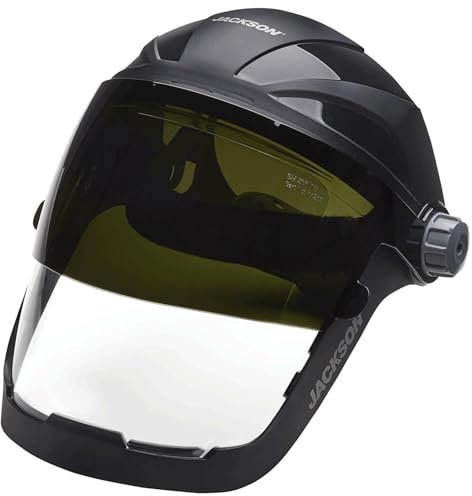 Jackson Safety 14233 Quad 500 Masque facial multifonction de qualité supérieure avec visière à cliquet, teinte transparente, revêtement anti-buée, protection du visage avec 8 ombres infrarouges