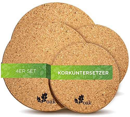 Voak® Topfuntersetzer Korkuntersetzer Set | 4 runde Kork Untersetzer | 100% Natur Kork Made in Portugal | 20 cm und 15 cm | rutschfeste Unterlage Tischset Abwaschbar Hitzebeständig