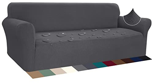Earnmore Stretch Wasserdicht Sofabezug für 4 Sitzer Stylish Pattern Sofahusse Anti Rutsch Kratzfest Couchhusse mit Anti-Rutsch-Schaumstoffe(4 Sitzer,Grau)