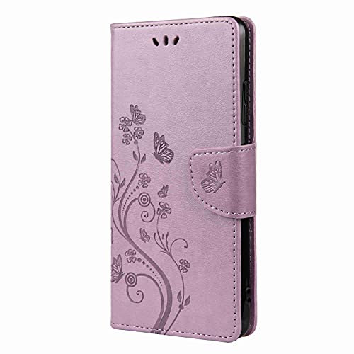 Draamvol Hülle für Samsung A22 5G Hülle Flipcase Brieftasche Blumen Klapphülle Kartenfächer Stoßfänger Schutzhülle mit Samsung Galaxy A22 5G Handyhülle Helles Lila