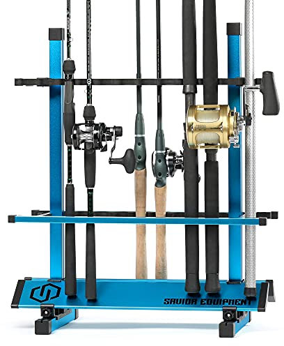 Savior Equipment Fishing Rod Rack Holder Fish Pole Storage Organizer Ground Display Stand - Hold Up to 24 Fishing Rods, Lightweight Aluminum Design, Vertical Slot