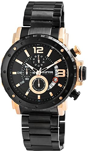 Raptor Limited Herren-Uhr Alan Edelstahl Chronograph Datum Analog Quarz RA20352 (schwarz roségoldfarbig)