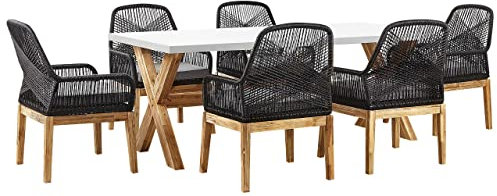 Beliani Moderner Gartentisch mit 6 Geflecht-Stühlen Faserzement weiß/schwarz Olbia