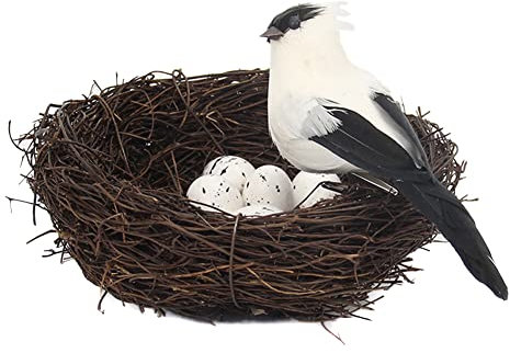 LICHENGTAI Ostern Vogelnest Deko, Handgemachte Rattan Vögelnest mit Eiern und Vogel, Ostern Eiernest Osterkörbchen Künstliches Natürliches Vogelnest für Zuhause, Oster Party, Foto Requisiten