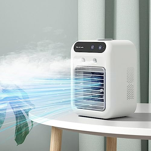 Portable Air Conditioner, Rechargeable Personal Cordless Air Cooler Quiet Desk Fan with 2 Speeds Small Air Conditioner Fan Mini Evaporative Cooler for Small Room Office Dorm and Outdoor 17*16*23cm