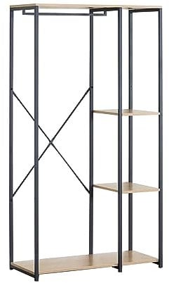 Rebecca Mobili Offener Schrank, Kleiderschrank, Mit 4 Fächern, Spanplatte Metall, Schwarz Beige, Für Bad Schlafzimmer - Maße HxBxT: 167 x 90 x 42 cm - Art. RE6883