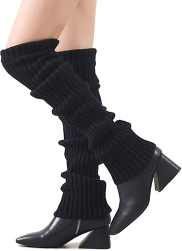 ZKGYUS 1 Paires Jambière Guêtres Tricotée Chauffe-jambes Genouillères Chaussettes pour Femmes, Noir