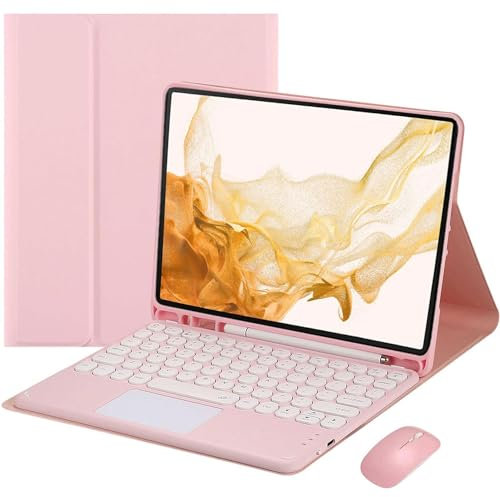 EHLCYS Funda con Teclado para Samsung Galaxy Tab A7 10,4 Pulgadas Modelo 2020 (SM-T500/T505/T507) con Soporte para S Pen, Teclado Táctil Inalámbrico Desmontable con Soporte Delgado,Rosado
