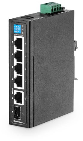 MokerLink Commutateur Industriel à 6 Ports - 4 Ports 100/1000 Mbps, 1 Liaison Montante Gigabit, 1 SFP - Rail DIN en Métal et Ethernet Mural