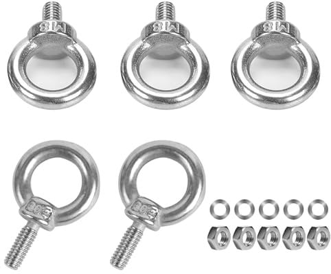 5 Pack M8 Eyebolt with Nut, M8 Screw Eye Bolts with Nuts Stainless Steel Heavy Duty Eye Bolt Male Screw Thread Ring Shoulder Eye Bolts