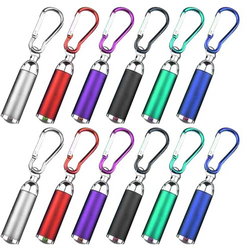 Vegena 12 Stück Taschenlampe Kinder, Tragbar Mini LED Taschenlampe, Kleine Taschenlampe mit Karabiner, Zoomen Taschenlampe, Taschenlampe Aluminium für Kinder, Camping, Notfälle
