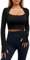 Imily Bela Damen Langarm Crop Tops Slim Gym Top Quick Dry Sport Yoga Oberteile Basic T-Shirt Mit Eingebautem BH Schwarz XL