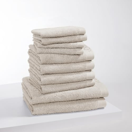 s.Oliver 10 TLG Handtuch Set - 100% Baumwolle, 600 g/m², weich & angenehm, 4X Gästehandtücher + 4X Handtücher + 2X Duschtücher beige