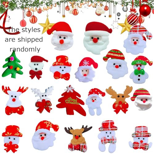 20PCS Christmas Felt Ornaments Christmas Tree Decoration Various Random Christmas Element Patterns Christmas Plush Head Santa Snowman Moose DIY, Mini Christmas Ornament for Crafts Making