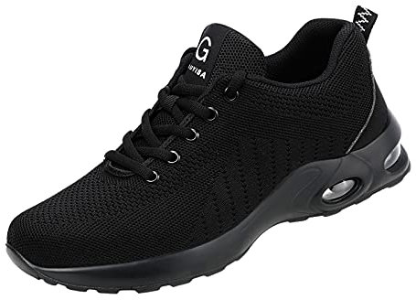FNKDOR Arbeitsschuhe Unisex Herren Damen Atmungsaktiv Sicherheitsschuhe Stahlkappenschuhe Anti-Smashing Anti-Piercing Dämpfung (Black, 43)