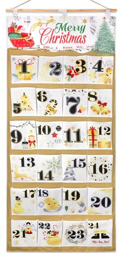 DPKOW Groß Adventskalender zum Befüllen Stoff, 2025 Adventskalender zum Aufhängen Wand Tür, Weihnachtskalender zum Befüllen Selber Machen Adventskalender mit 24 Säckchen Wiederverwendbar