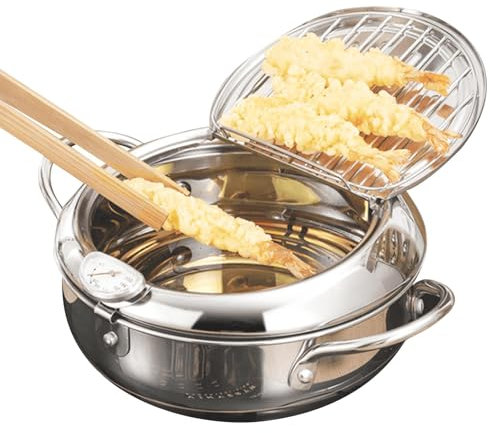 Pentola da cucina per friggere, pentola con coperchio,Friggitrice in acciaio inossidabile con pentola per friggere con manico | Pentola per friggitrice con coperchio rimovibile con controllo preciso a