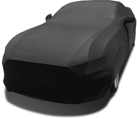 TECTICO Housse Voiture Universel Intérieur Bâche Voiture Respirante Élastique Stretch Souple Complète Protection pour Garage Indoor Auto Show, 4,6m-4,85m, Noir