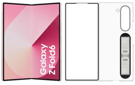 Samsung Galaxy Z Fold6 AI-Smartphone, Simlockfreies Handy ohne Vertrag, 256 GB Speicher, 50-MP-Kamera, Großes Display, Lange Akkulaufzeit, Pink+Clear Case