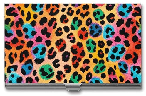 FZQVSGW Visitenkartenhalter, professionelles Visitenkartenetui, Metall, Namenskartenhalter, Kunst, Visitenkarte, bunt, Leoparden-Organizer, schlanke Tasche, Kartenhalter für Männer und Frauen,