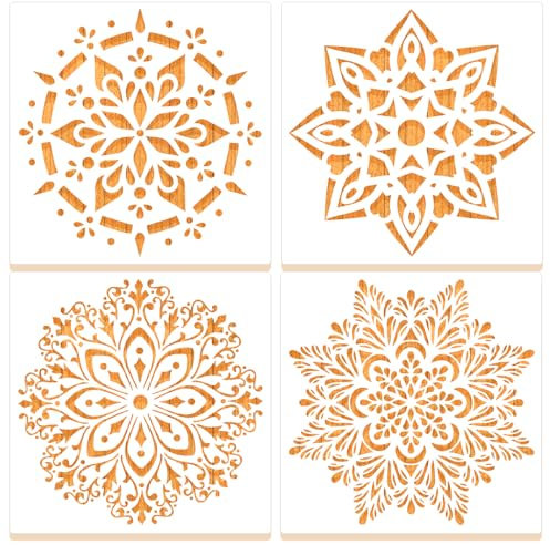 MWOOT 4 Stück Mandala Schablonen, Wiederverwendbare DIY Malerei Vorlagen, Stencil Kits für Kacheln, Leinwand, Möbel und Handwerksprojekte (20x20 cm)