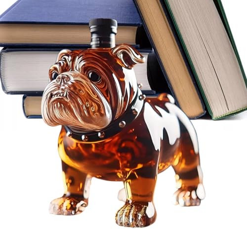 Whiskey Bottle, Bulldog Whiskey Decanter, Collectible Glass Whiskey Bottle, Red Wine and Beer Displays Liquor Container, for Bachelor Events, and Weddings