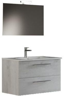 Mama Store IRIS 60 - Mobile Bagno Sospeso IN KIT DA MONTARE 60 CM QUERCIA BIANCO con Lavabo, Specchio e Lampada LED, L.61 X P.47 X H.53 cm