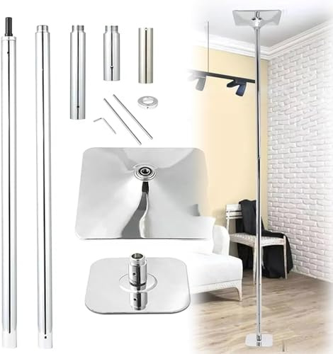 Poledance-Stång För Hemmaspinning, Poledance-Stång, Bärbar, Avtagbar 45 Mm Dansstångskit, Stripparstång För Matta/Trägolv, Viktkapacitet 500 Lb 45 M, Silver-3.