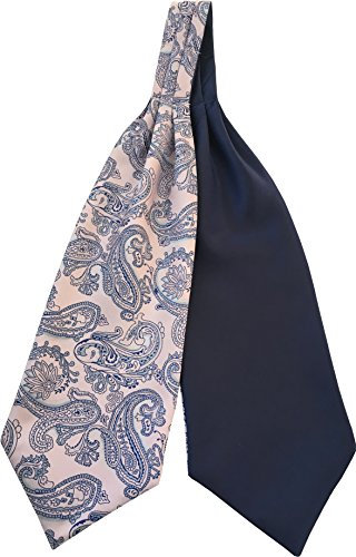 Great British Tie Club Hommes Satin Paisley Motif Cachemire Cravate Ascot - Diverses couleurs (Rose Pâle & Bleu Marin)