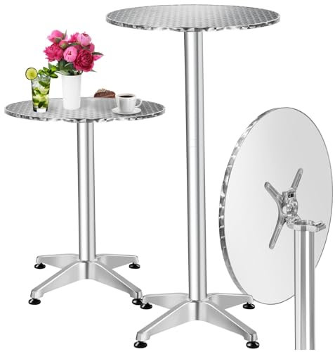 tectake® 2in1 Stehtisch klappbar Ø 60cm, Bistrotisch, Balkontisch klappbar, Bartisch aus Aluminium, höhenverstellbarer Tisch 75cm / 115cm, Partytisch, Esstisch rund, Gartentisch, Klapptisch - Silber