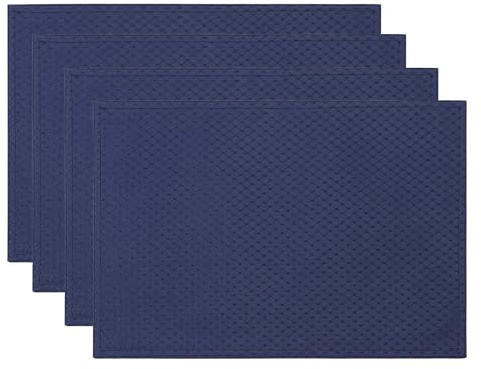 ColorBird Waffel-Jacquard-Tischsets, 4er-Set, waschbare Tischsets für Küchentisch, hitzebeständige Esstischmatten, Mikrofaser-Stoff, Marineblau, Tischsets, 33 x 48 cm